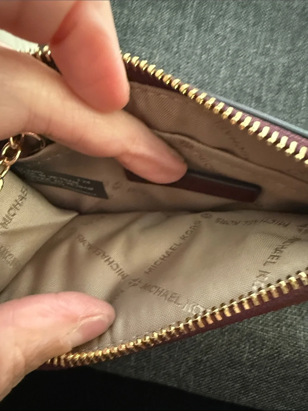 Michael Kors Quilted Card Case Wallet - Burgundy with Gold Hardware
